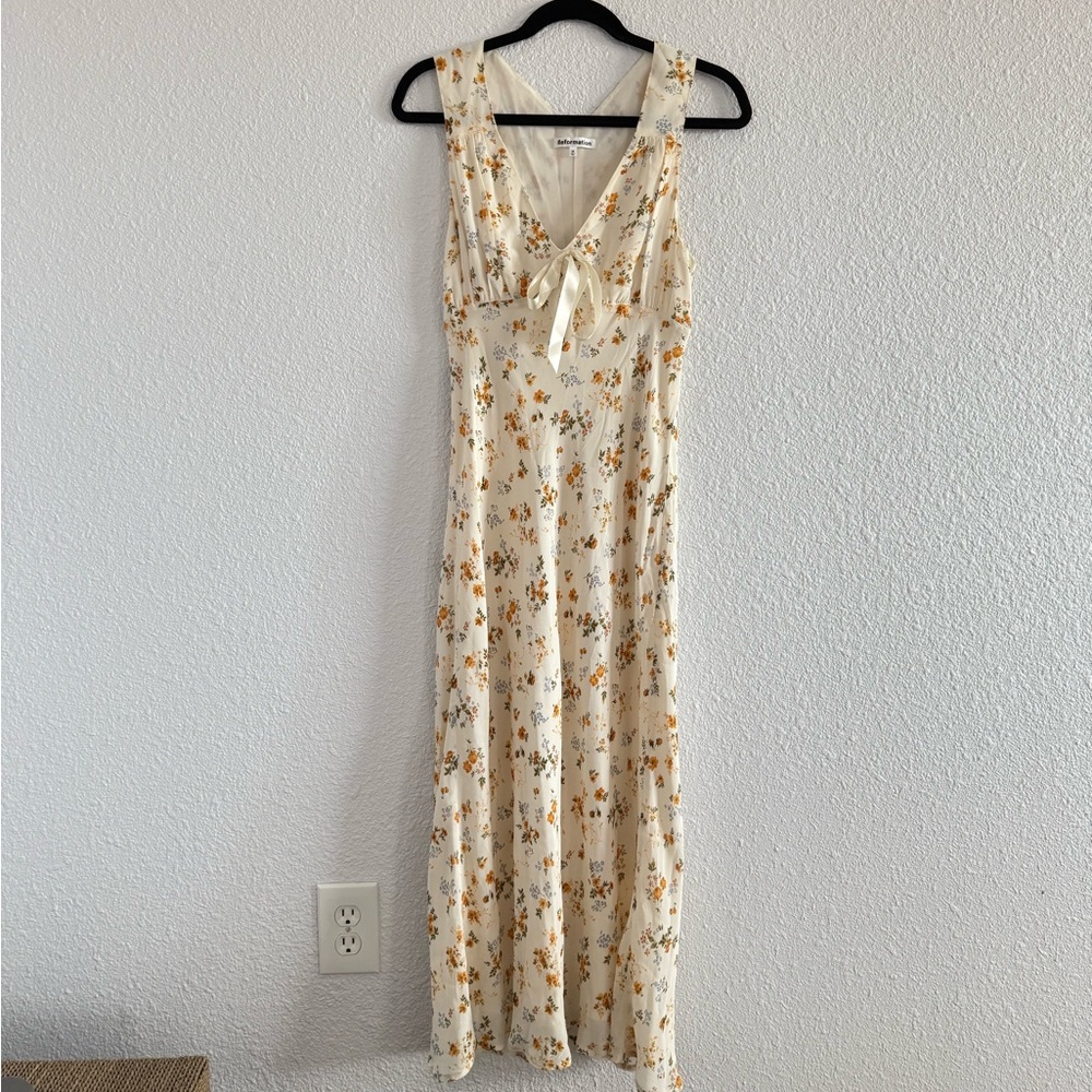 Reformation Janis Yellow Floral Slip Dress
